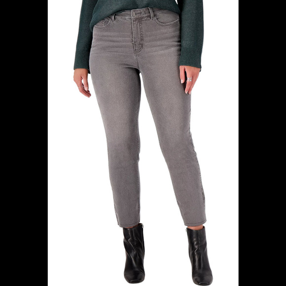 Girl With Curves Raw Hem Gray Wash Girlfriend Jean Gray Wash - Petite - Picture 1 of 1